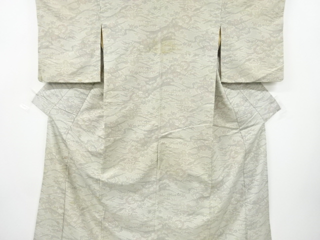 アンティーク　家屋風景模様織り出し手織り紬着物